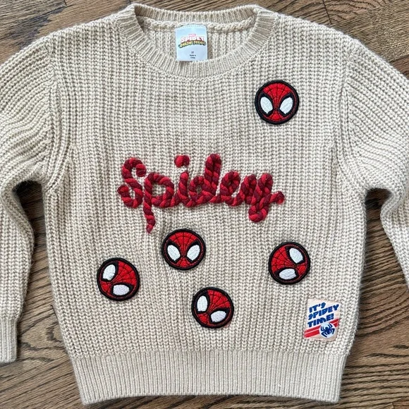 Kid’s Beige Marvel Spidey Spiderman Knit Sweater Size 3 - Picture 2 of 4